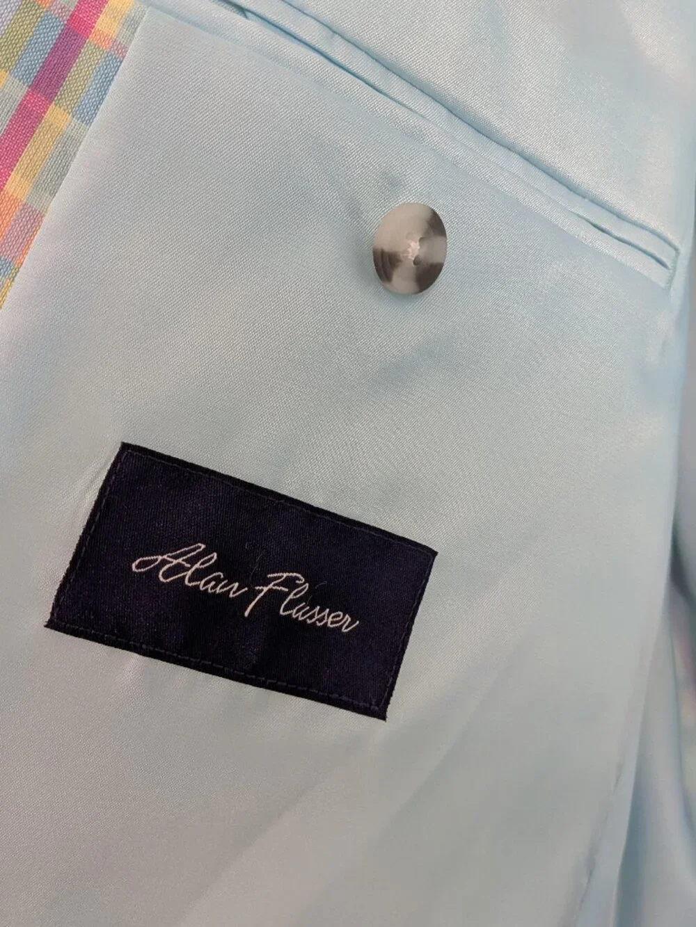 NWT Alan Flusser Pastel Plaid Sport Coat 46R Easter Wedding Preppy Madras Blazer